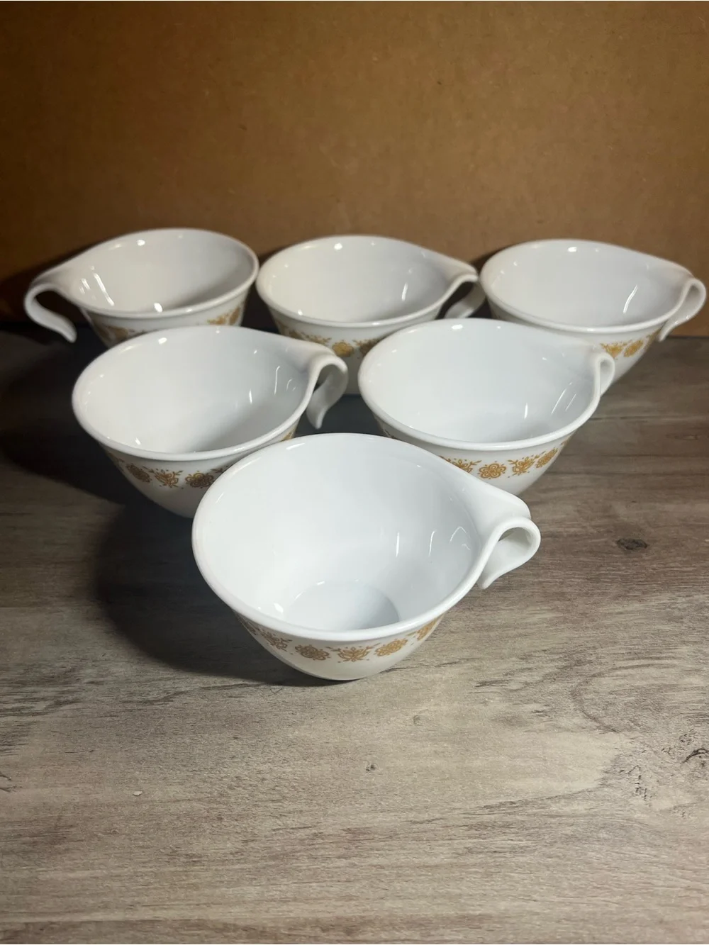 Corelle Tea Cups with Gold Butterfly- Stackable Set of 6